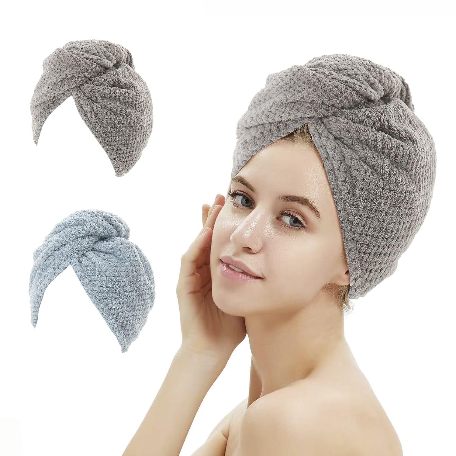 Transform Your Hair Care Routine with M-Bestl Microfiber Hair Towel Wrap Set - Quick Dry, Anti-Frizz, Lightweight Turbans in Pink & Beige (2 Pack) for Long Thick Curly Hair