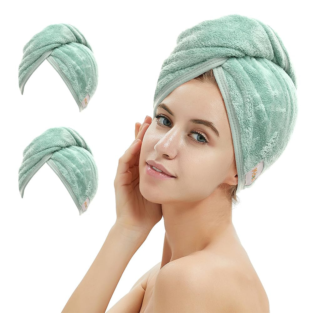 Transform Your Hair Care Routine with M-Bestl Microfiber Hair Towel Wrap Set - Quick Dry, Anti-Frizz, Lightweight Turbans in Pink & Beige (2 Pack) for Long Thick Curly Hair