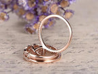 Stunning 1.75 Carat Pear Cut Lab Created Morganite Art Deco Trio Bridal Set in Luxurious 18K Rose Gold over Silver