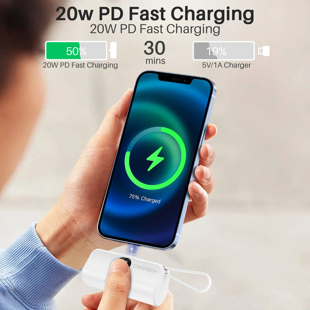 Stay Charged Anywhere: 5000mAh Portable Fast Charger with Built-In Cables for iPhone and Samsung