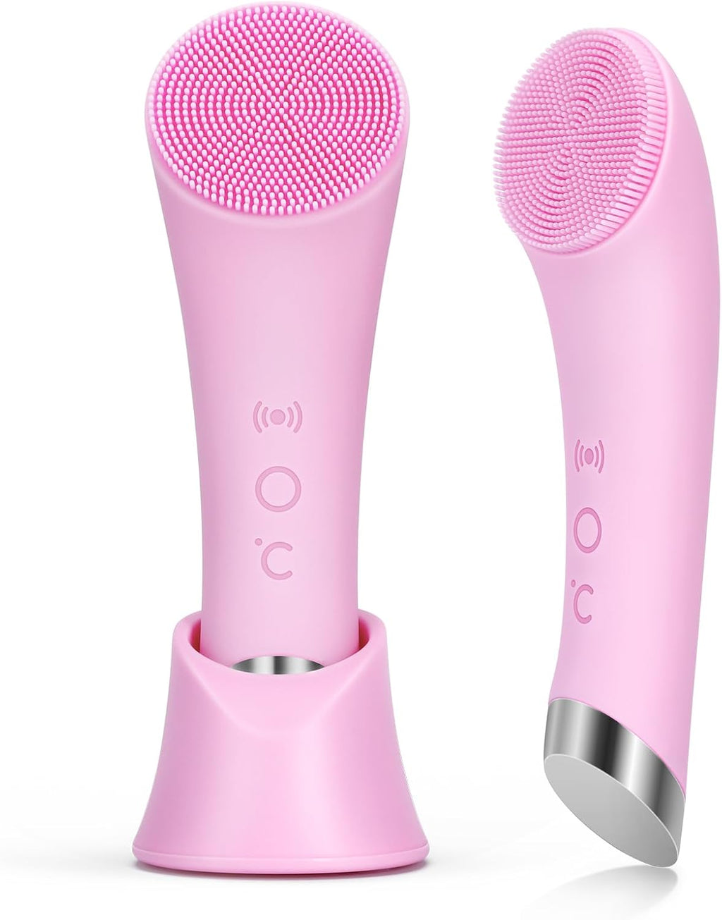 PRITECH Rechargeable Silicone Facial Cleansing Brush with Heat Massage and Vibrating Exfoliation, Waterproof Deep Cleaning Tool for Men and Women (Pink)