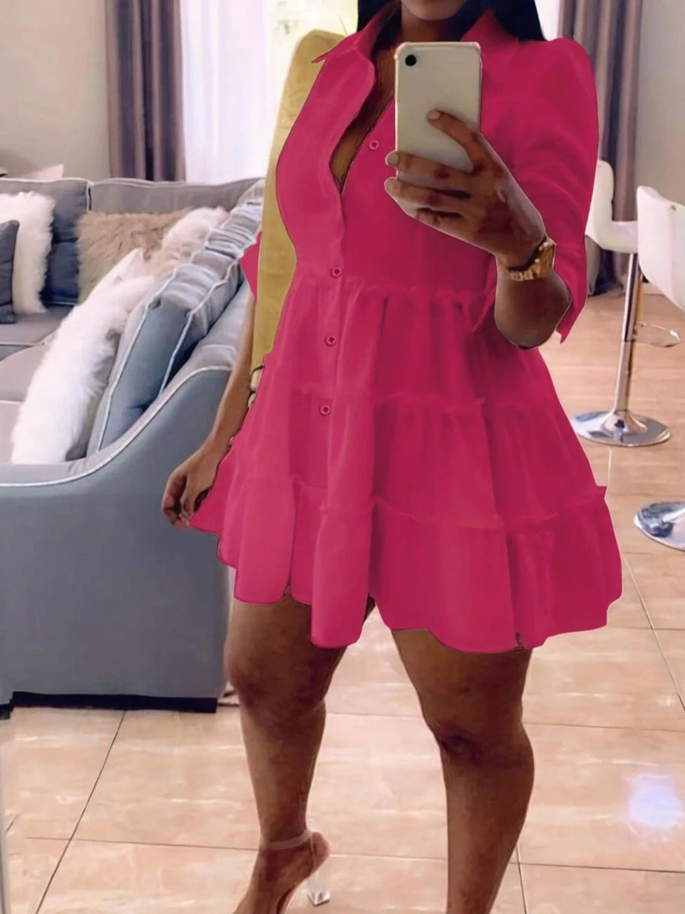 Collared Button-Front Shirt Dress