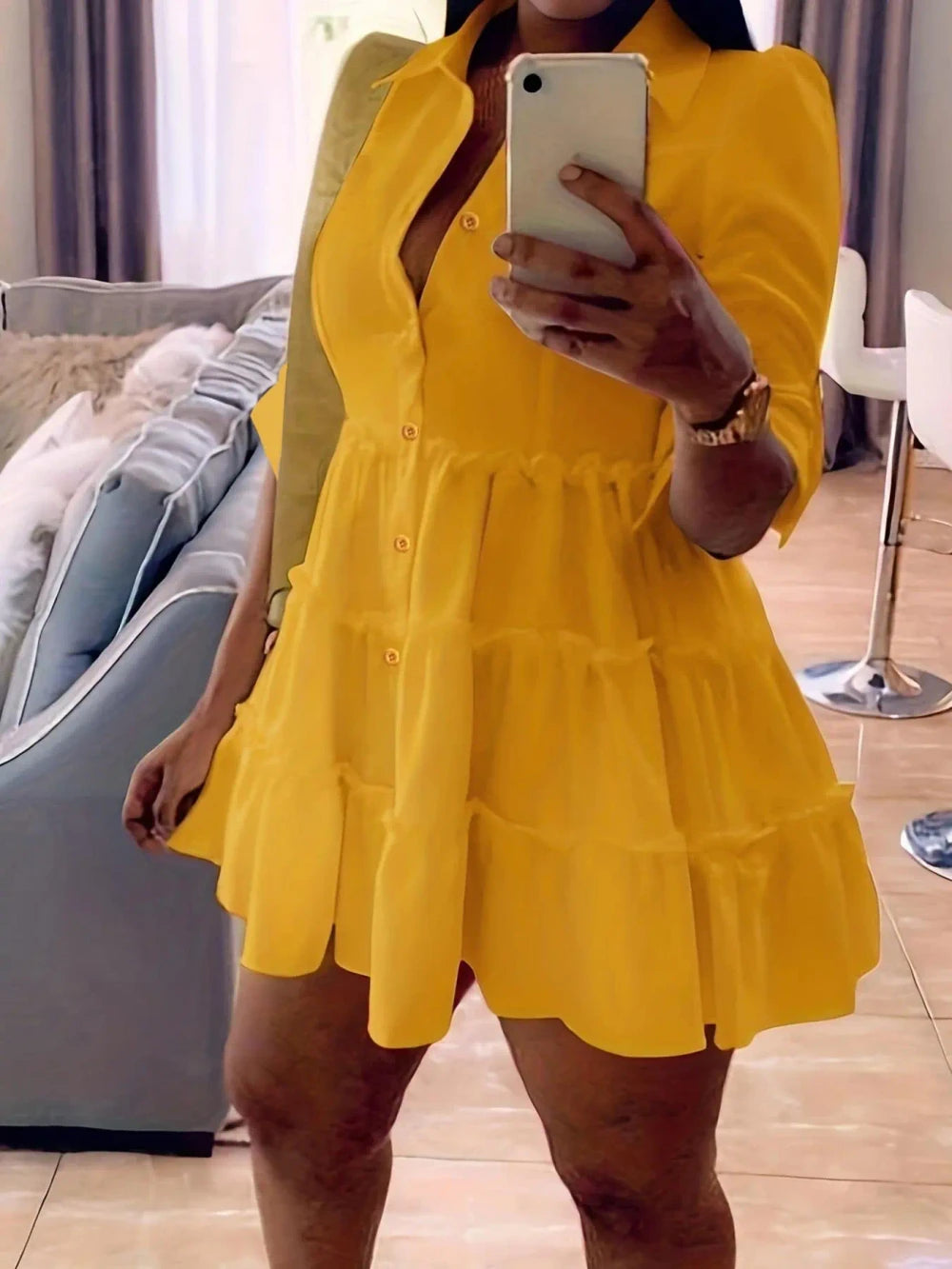 Collared Button-Front Shirt Dress