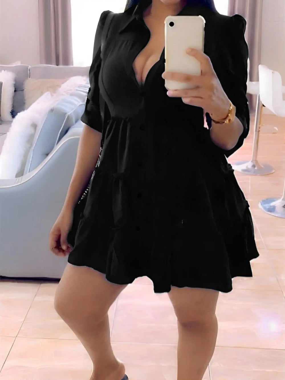 Collared Button-Front Shirt Dress