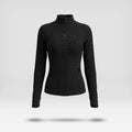 Women's Summer Athletic Track Jacket with Long Sleeves, Stand Collar, and Polka Dot Texture, Designed for Slim Fit, Ideal for Yoga, Gym, Running, Tennis, and Golf, Made from Stretchy Nylon Spandex Brushed Fabric