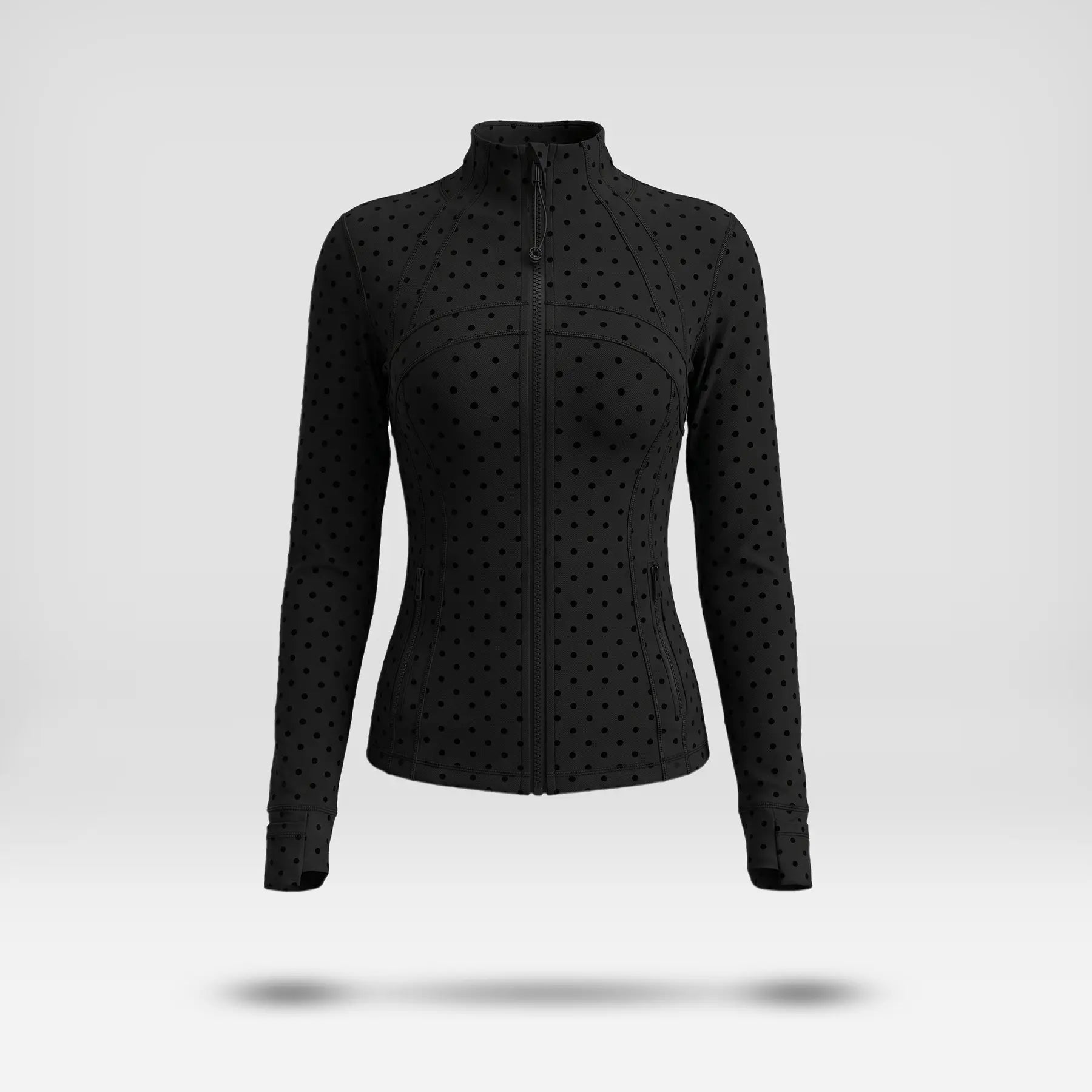 Women's Summer Athletic Track Jacket with Long Sleeves, Stand Collar, and Polka Dot Texture, Designed for Slim Fit, Ideal for Yoga, Gym, Running, Tennis, and Golf, Made from Stretchy Nylon Spandex Brushed Fabric