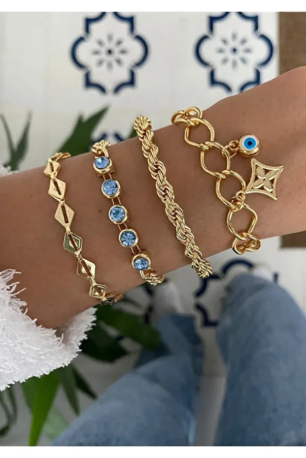 Elevate Your Style with Our Turquoise Beaded Bracelet Set - A Stunning 4-Piece Layered Bohemian Jewelry Collection, Perfect for Any Occasion!