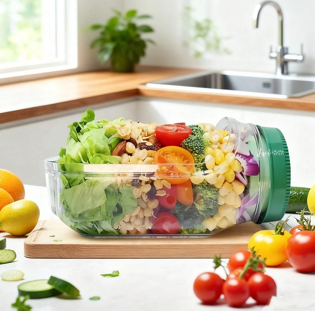 Ultimate Salad Jar with Side Opening - 34 oz Leak-Proof Container for Fresh Meals on the Go, Perfect for Microwaving, Dishwashing, and Refrigeration