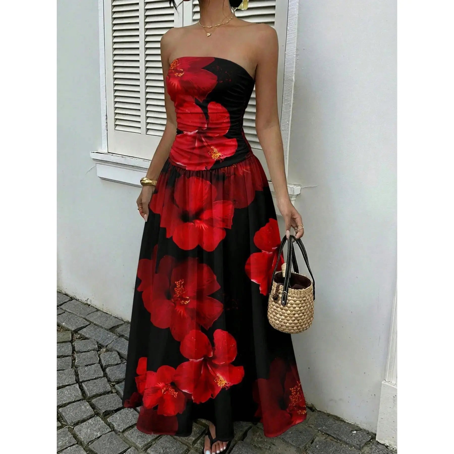 Chic Women's Strapless Polka Dot Maxi Dress - Perfect for Parties and Casual Outings
