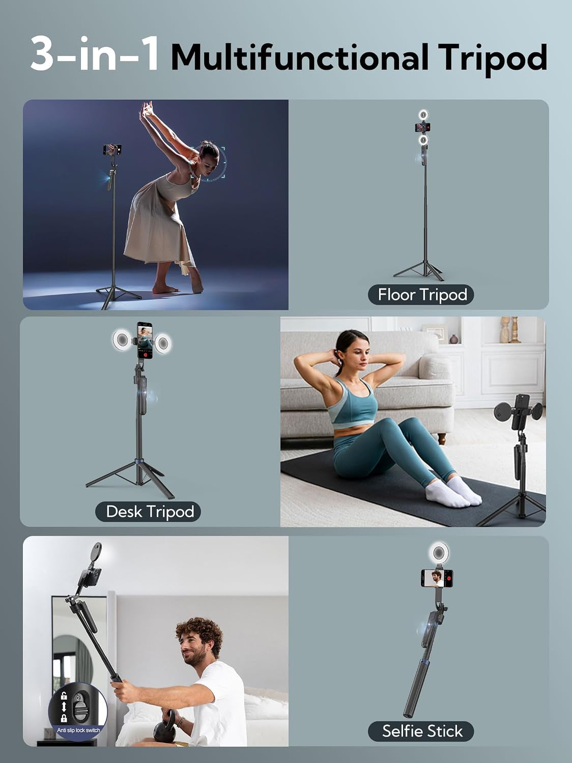 Elevate Your Content Creation with the USKEYVISION 70.9" Auto Face Tracking Tripod - 360° Rotation & Integrated Dual Ring Lights