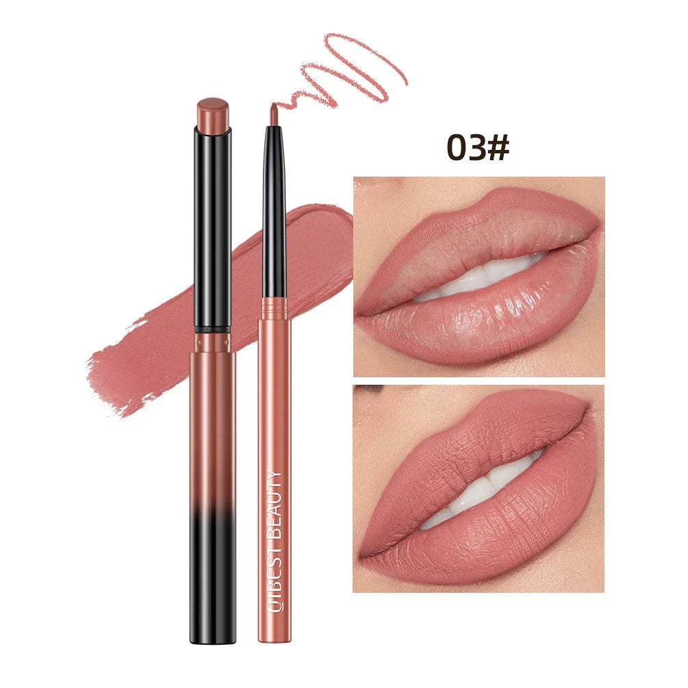 QIBEST Matte Nude Lipstick and Lipliner Pen Set - Waterproof, Long-Lasting Contour Makeup for Women (2 Pieces)