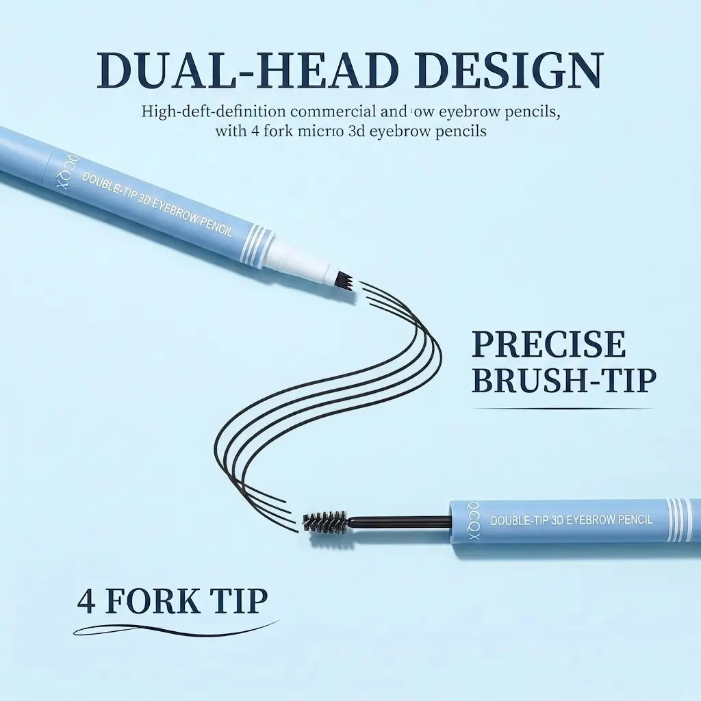 Qcqx 2-In-1 Waterproof Micro-Fork Eyebrow Pen & Tinted Gel – Achieve Flawless, Natural-Looking Brows with Long-Lasting Precision and Shaping Brush
