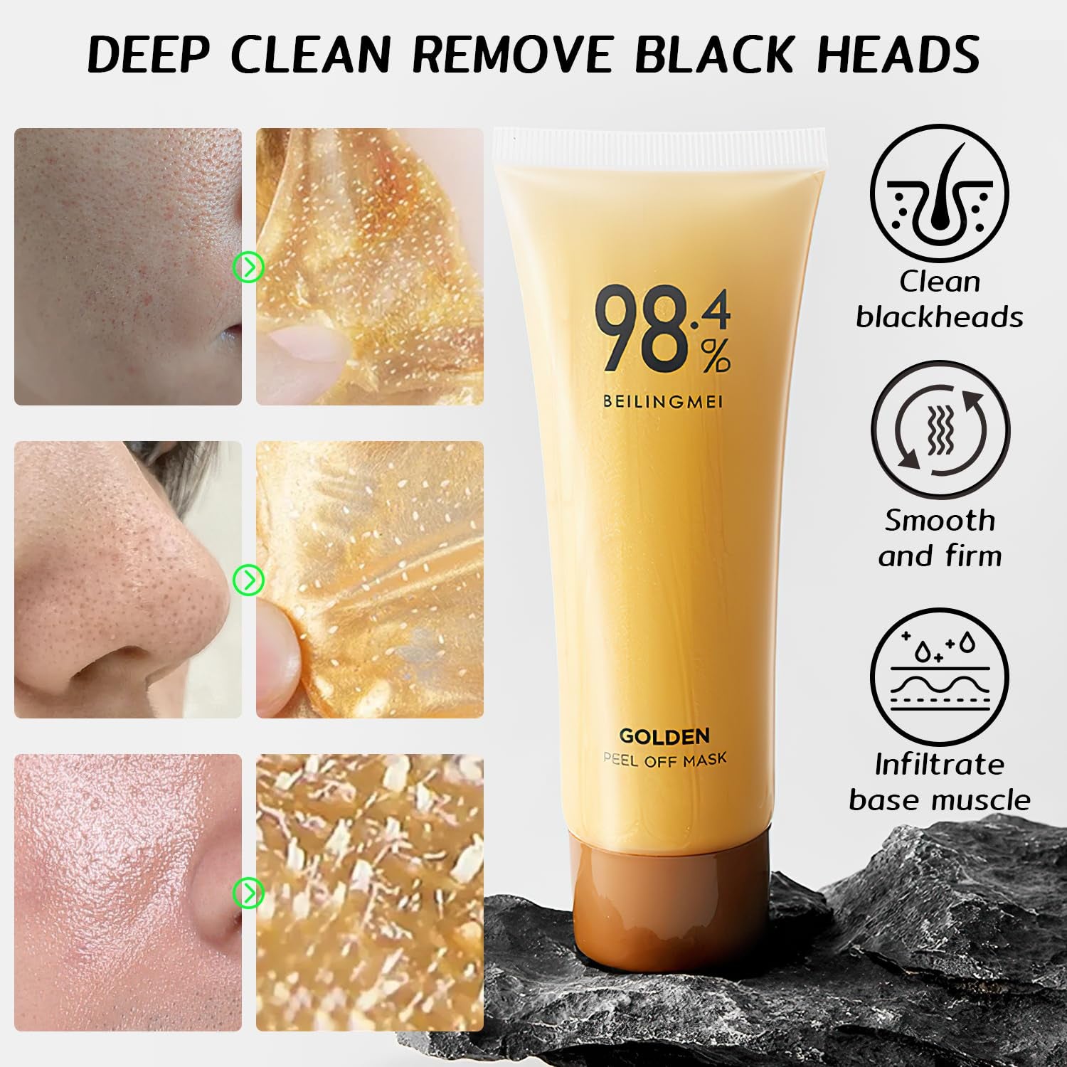 Gold Foil Peel-Off Face Mask - Anti-Aging, Moisturizing, Blackhead Removal, and Fine Line Reduction (2 Pieces)