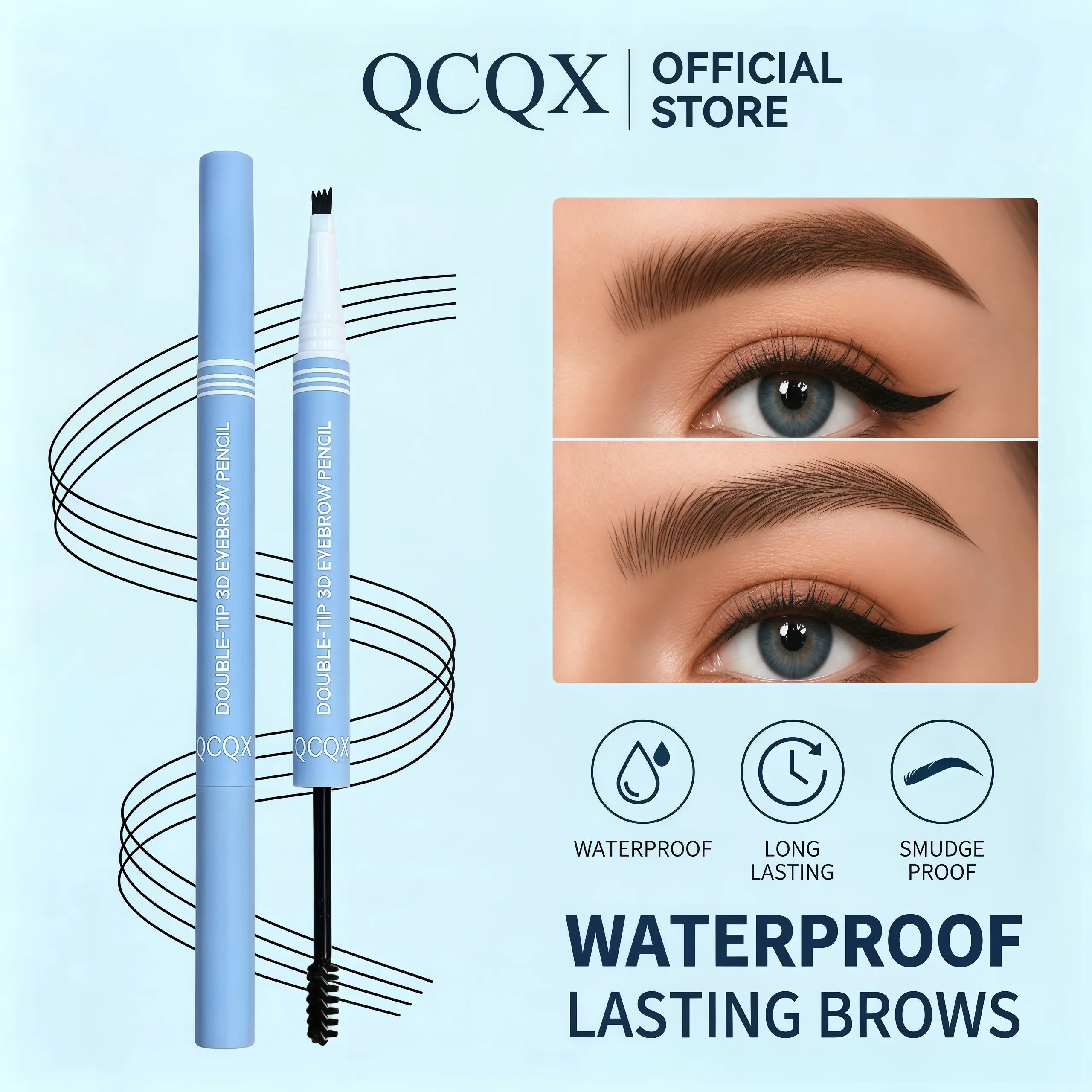 Qcqx 2-In-1 Waterproof Micro-Fork Eyebrow Pen & Tinted Gel – Achieve Flawless, Natural-Looking Brows with Long-Lasting Precision and Shaping Brush