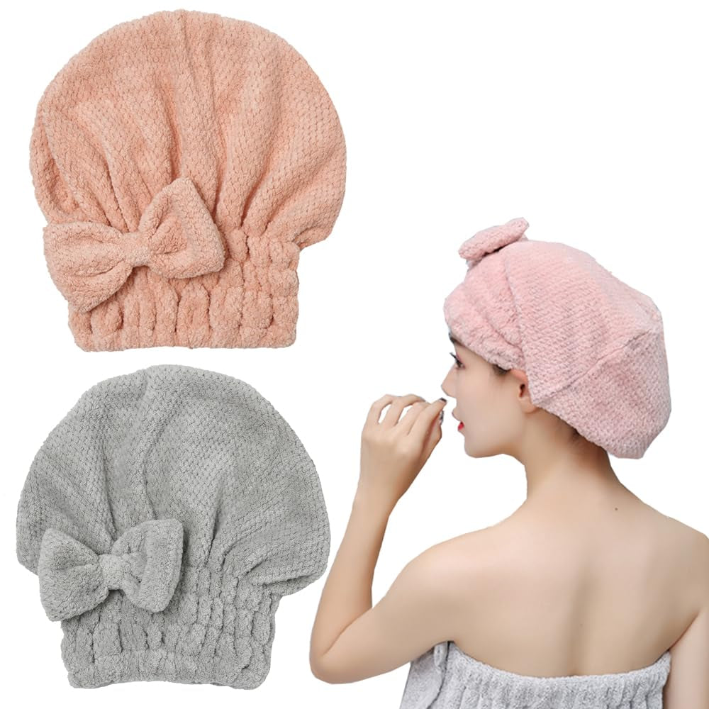Transform Your Hair Care Routine with M-Bestl Microfiber Hair Towel Wrap Set - Quick Dry, Anti-Frizz, Lightweight Turbans in Pink & Beige (2 Pack) for Long Thick Curly Hair