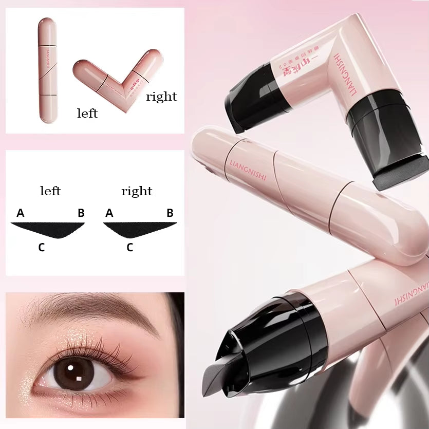 Dual-Tip Waterproof Liquid Eyeliner Stamp with Integrated Wing Stencil in Black and Brown - Smudge-Proof and Long-Wearing
