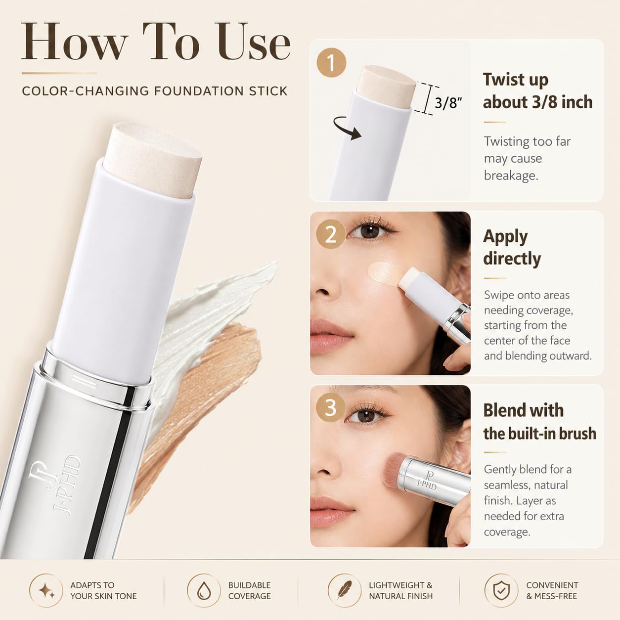 Transform Your Look with the 2-in-1 Color Changing Korean Foundation Stick - Moisturizing, Long-Lasting Hydration & Light Coverage Concealer for All Skin Types
