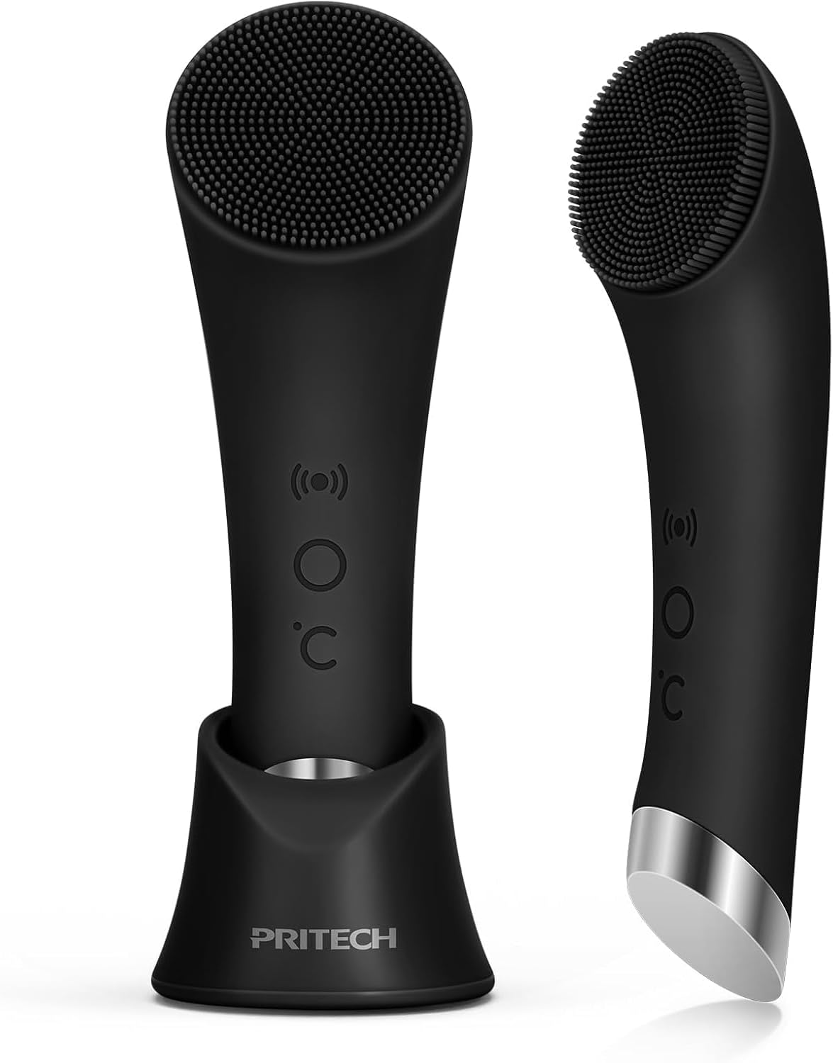 Elevate Your Skincare Routine with the PRITECH Rechargeable Silicone Facial Cleansing Brush - Heat Massage & Vibrating Exfoliation for All Skin Types (Green)