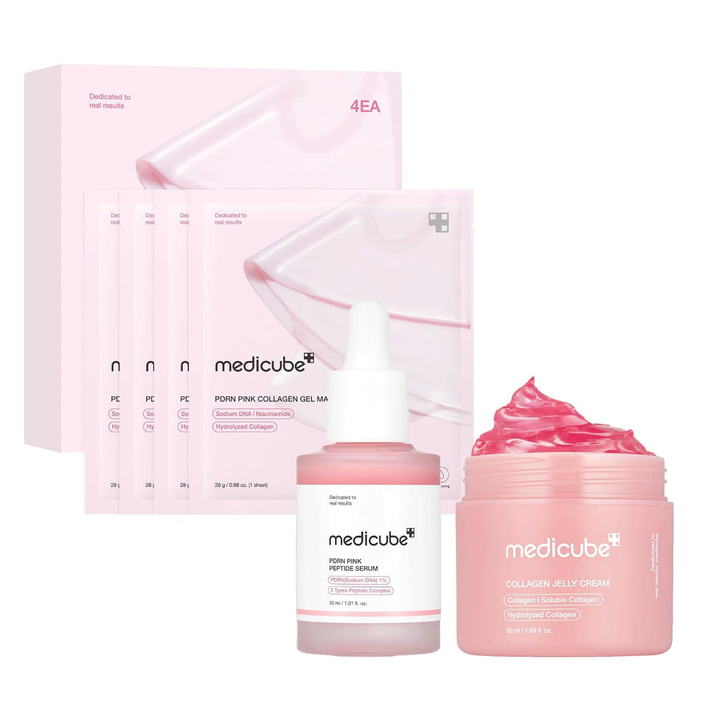 Unlock Radiant Skin with the Medicube Korean Pink Skincare Collection - PDRN Gel Mask, Serum & Collagen Cream Trio