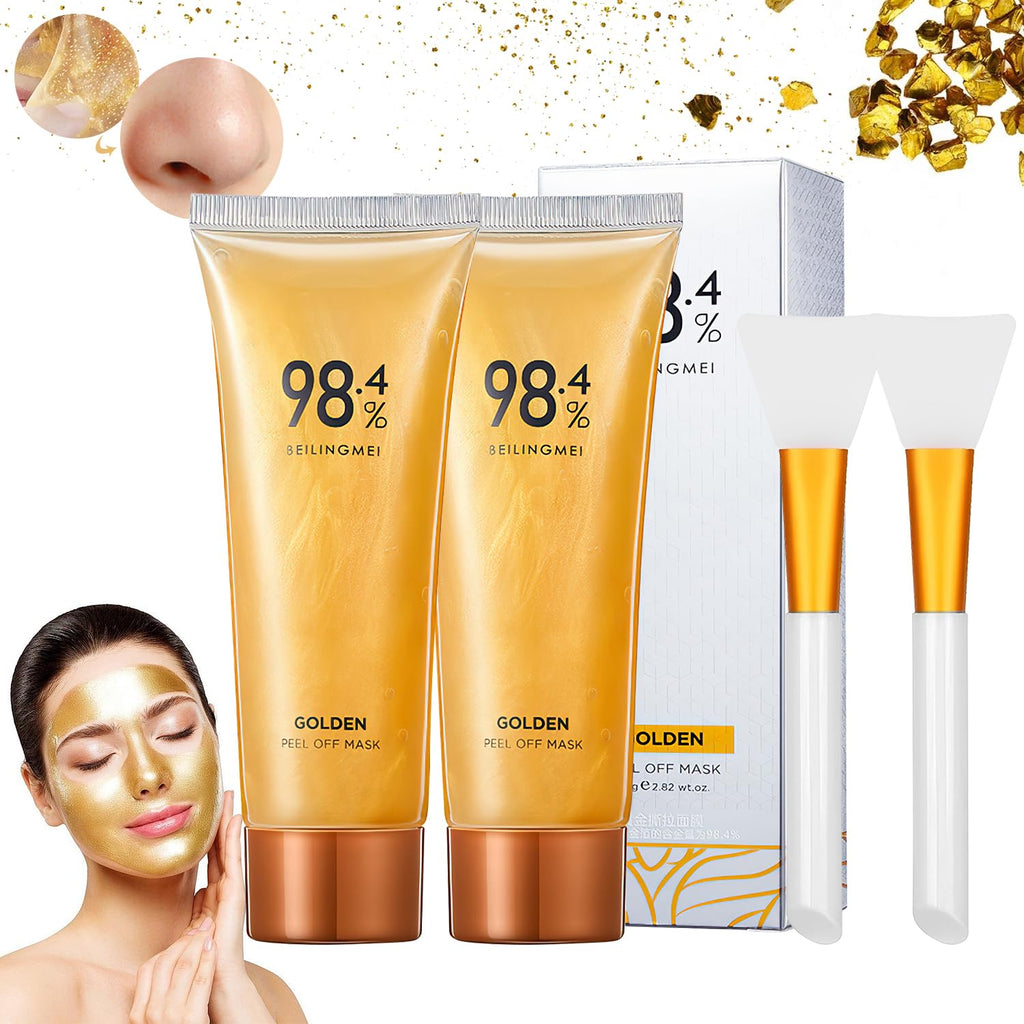 Gold Foil Peel-Off Face Mask - Anti-Aging, Moisturizing, Blackhead Removal, and Fine Line Reduction (2 Pieces)