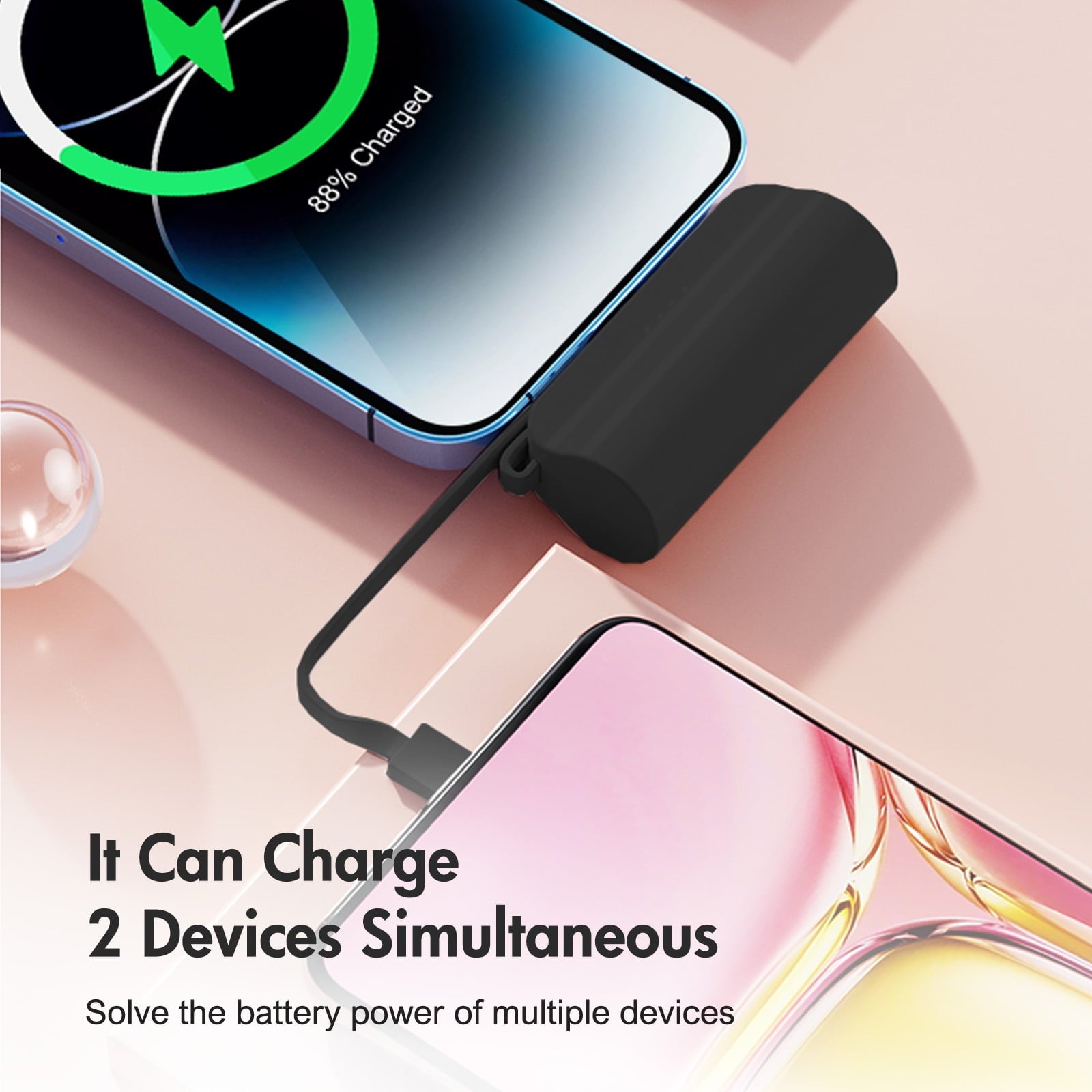 Ultra Mini 4500mAh Portable Power Bank - Dual Output Convenience for iPhone, Samsung, iPad Pro, and More - Sleek Black Design