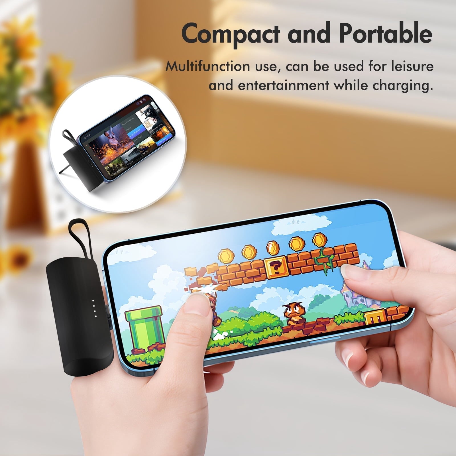 Ultra Mini 4500mAh Portable Power Bank - Dual Output Convenience for iPhone, Samsung, iPad Pro, and More - Sleek Black Design