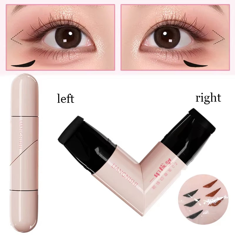 Dual-Tip Waterproof Liquid Eyeliner Stamp with Integrated Wing Stencil in Black and Brown - Smudge-Proof and Long-Wearing