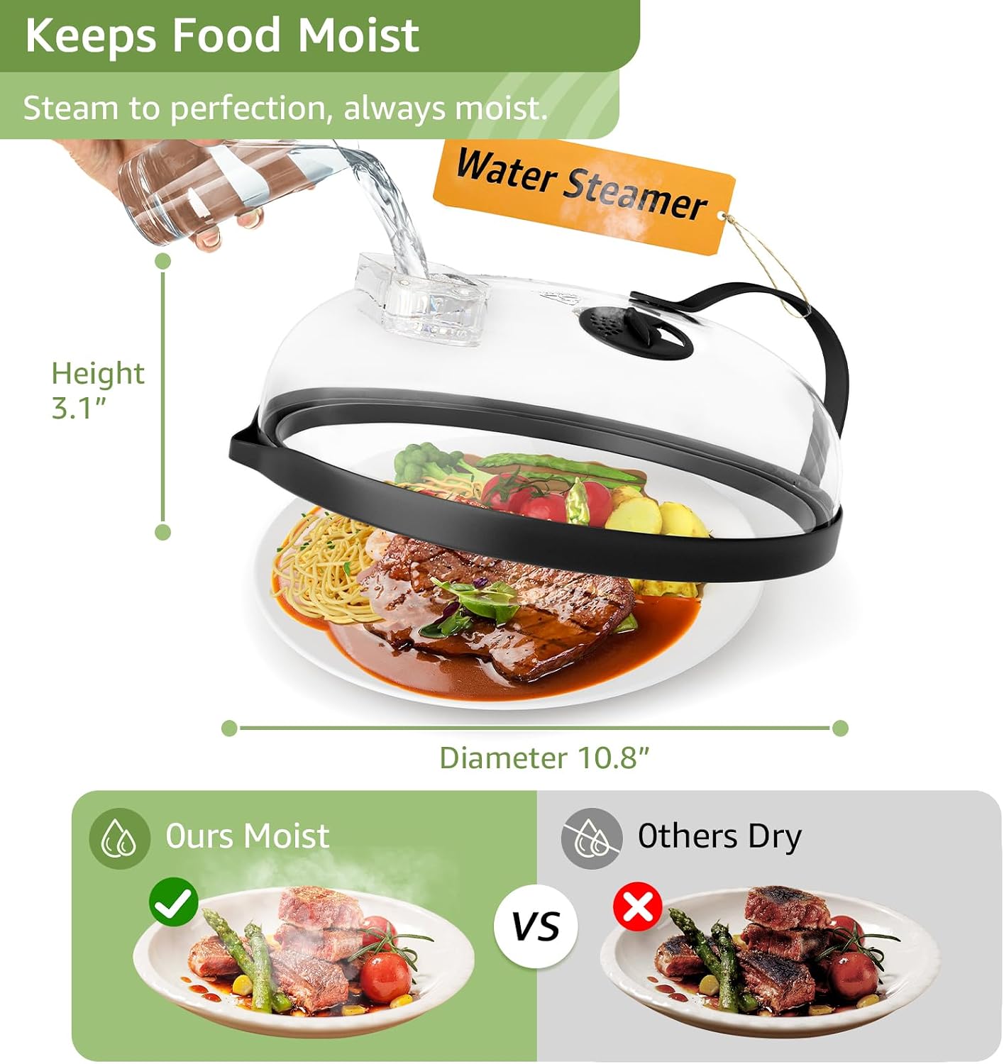 Elevate Your Cooking with the NUTIKAS 10-Inch Microwave Splatter Cover and Water Steamer - Keep Food Fresh and Flavorful!