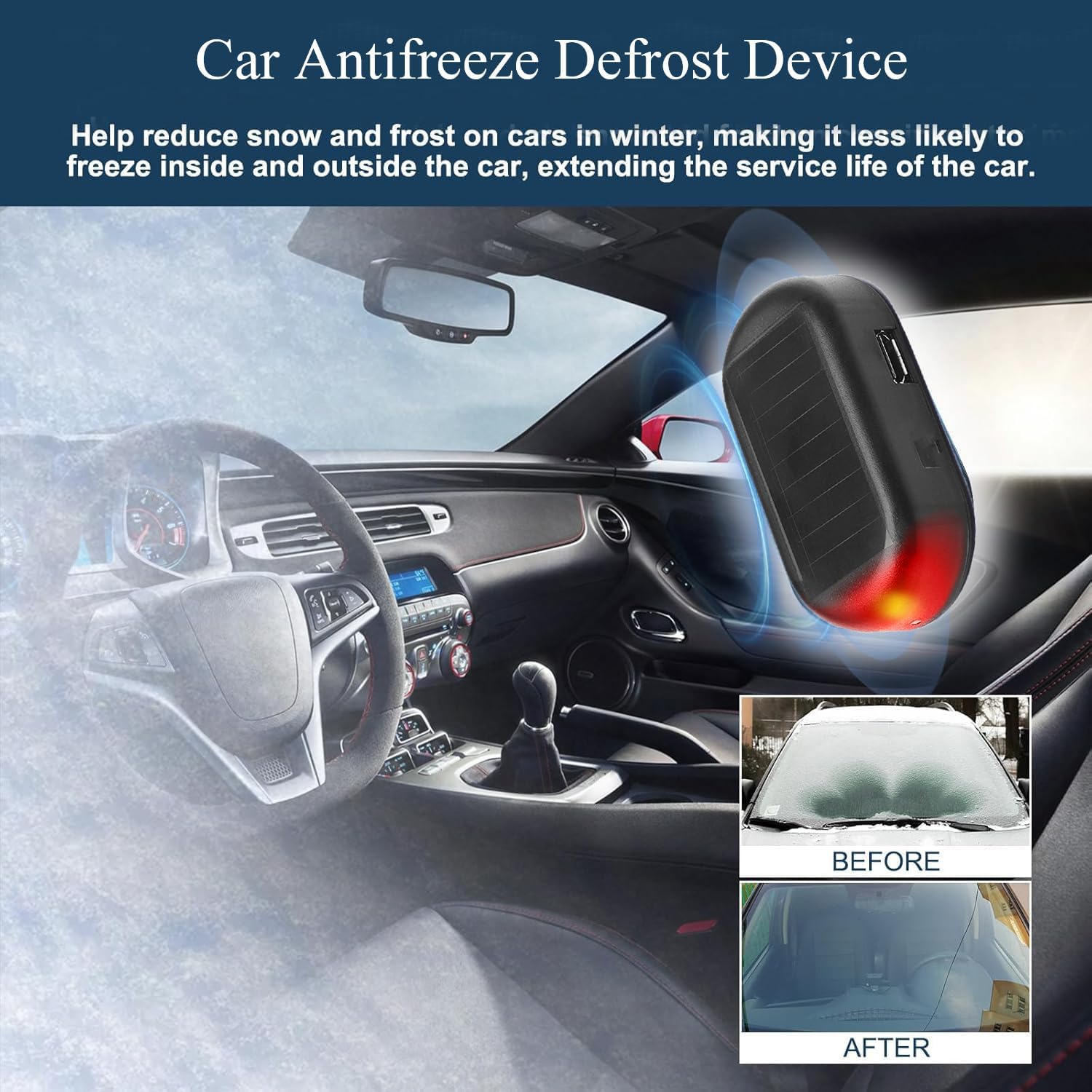 Transform Your Winter Experience with the 4-Piece Electromagnetic Car Snow Removal Kit - Featuring Solar-Powered Antifreeze Technology and LED Security Lights!