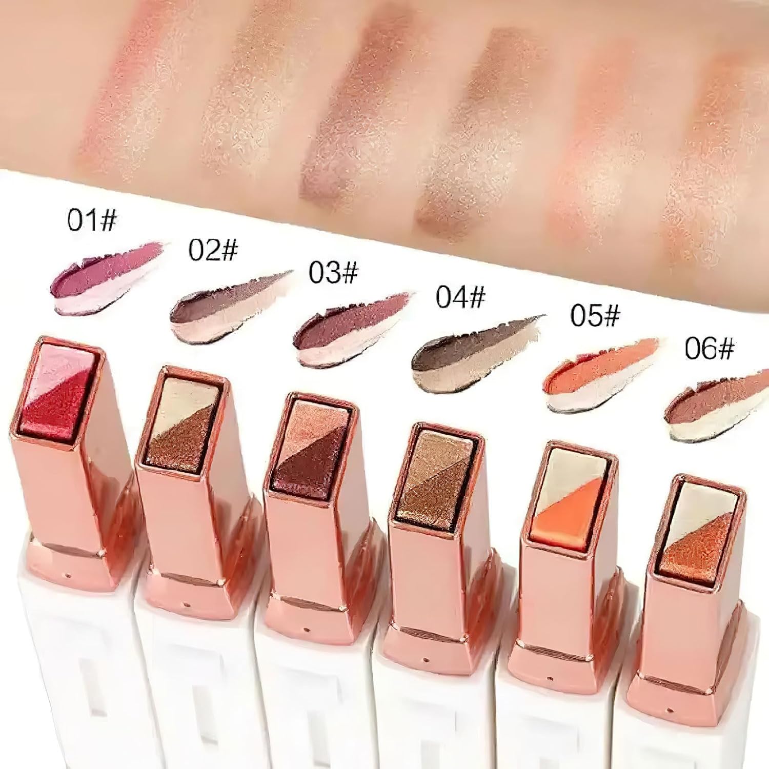 Elevate Your Eye Makeup Game with the 6-Piece Waterproof Two-Tone Eyeshadow Stick Set - Perfect for Any Occasion!