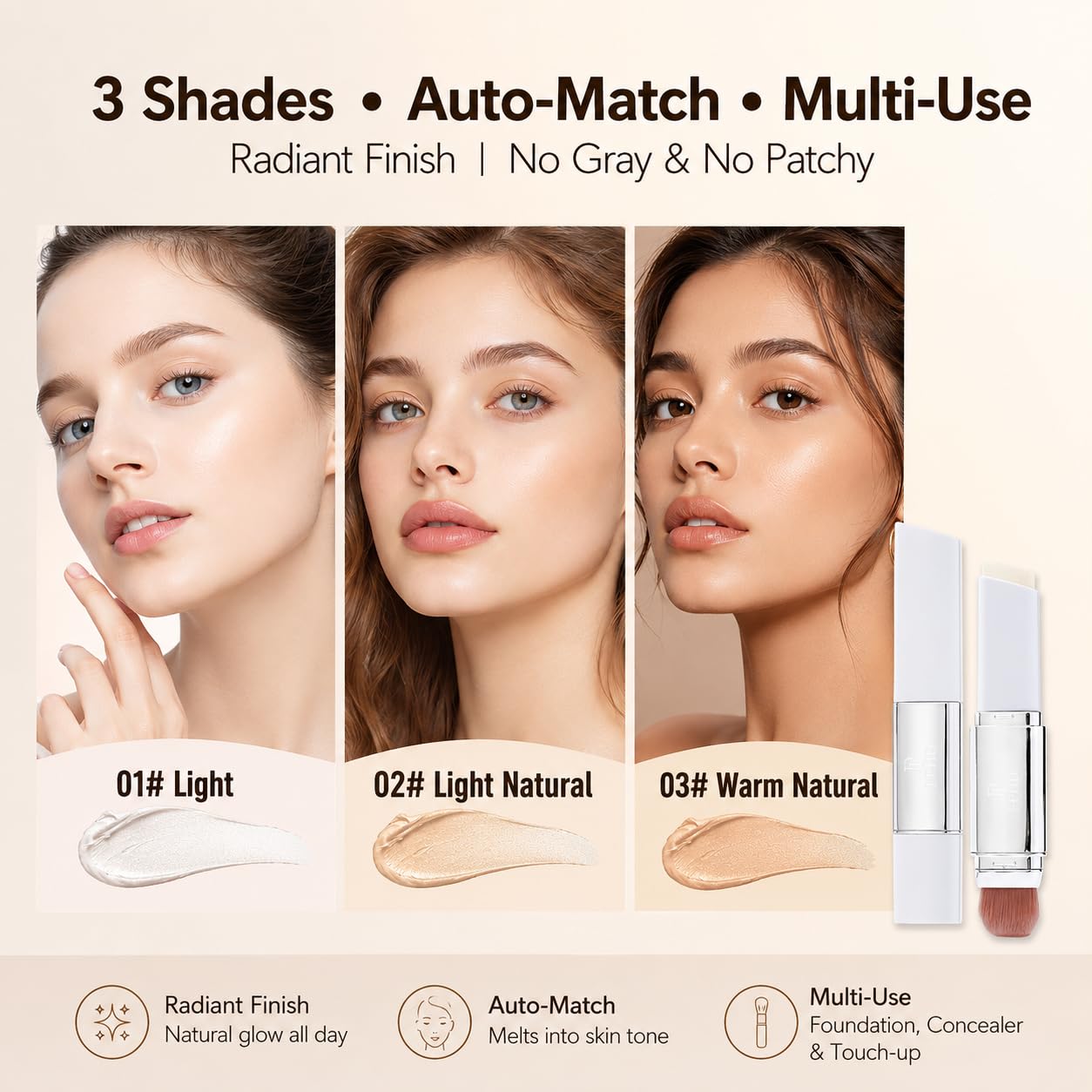 Transform Your Look with the 2-in-1 Color Changing Korean Foundation Stick - Moisturizing, Long-Lasting Hydration & Light Coverage Concealer for All Skin Types