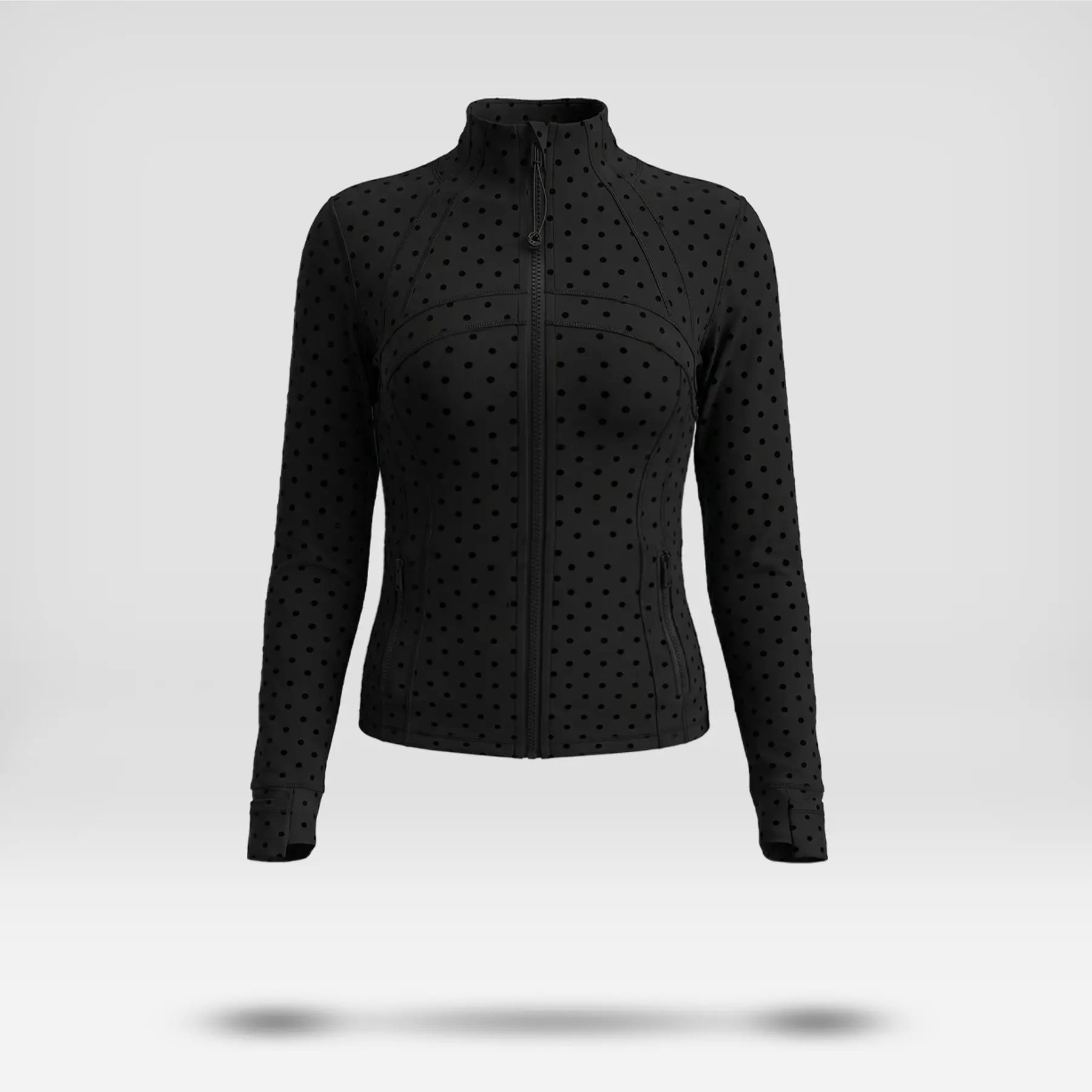 Women's Summer Athletic Track Jacket with Long Sleeves, Stand Collar, and Polka Dot Texture, Designed for Slim Fit, Ideal for Yoga, Gym, Running, Tennis, and Golf, Made from Stretchy Nylon Spandex Brushed Fabric