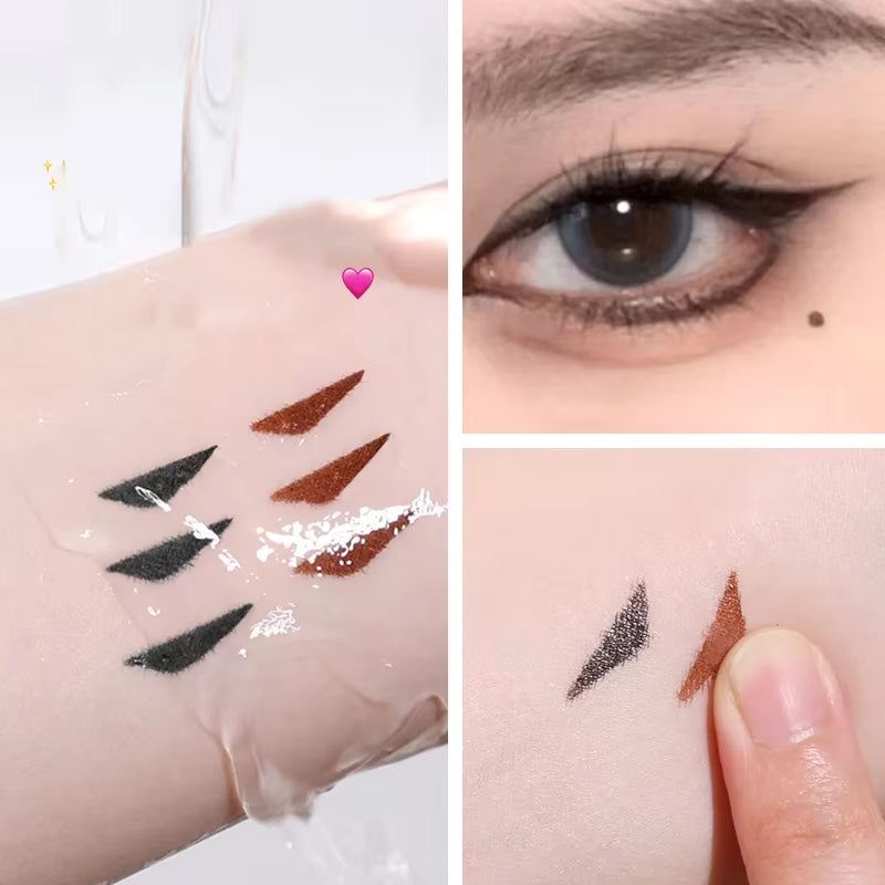 Dual-Tip Waterproof Liquid Eyeliner Stamp with Integrated Wing Stencil in Black and Brown - Smudge-Proof and Long-Wearing
