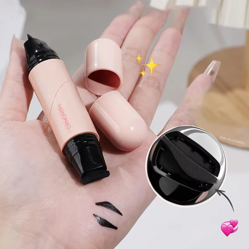 Dual-Tip Waterproof Liquid Eyeliner Stamp with Integrated Wing Stencil in Black and Brown - Smudge-Proof and Long-Wearing