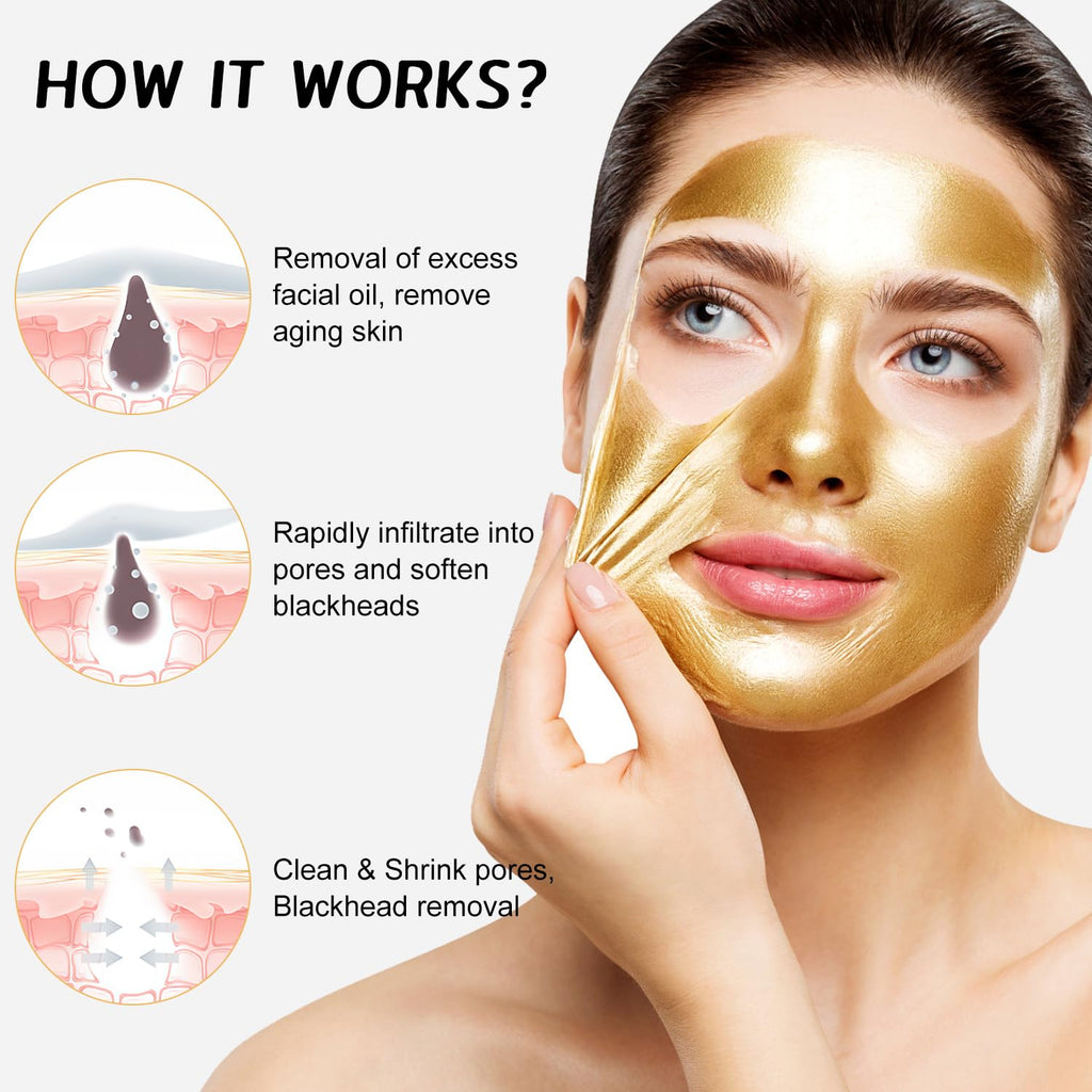 Gold Foil Peel-Off Face Mask - Anti-Aging, Moisturizing, Blackhead Removal, and Fine Line Reduction (2 Pieces)
