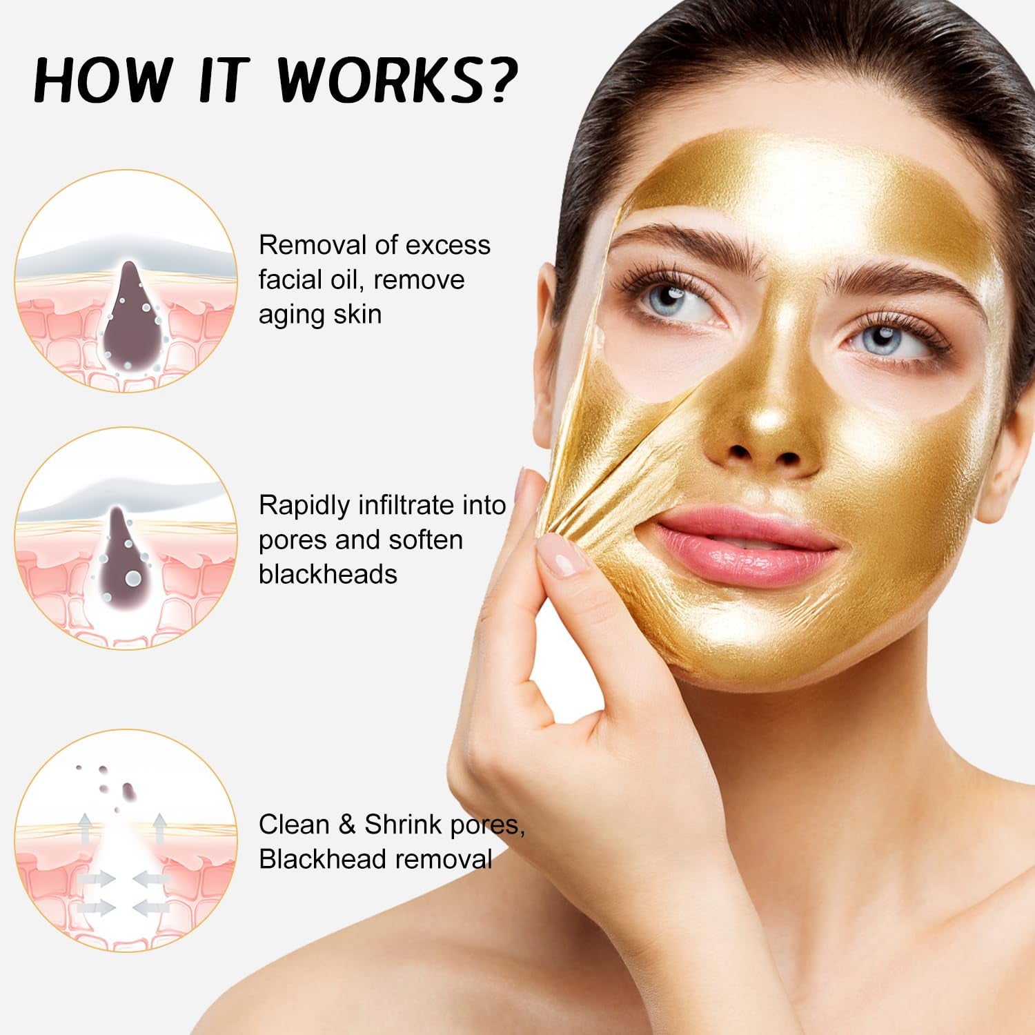 Gold Foil Peel-Off Face Mask - Anti-Aging, Moisturizing, Blackhead Removal, and Fine Line Reduction (2 Pieces)
