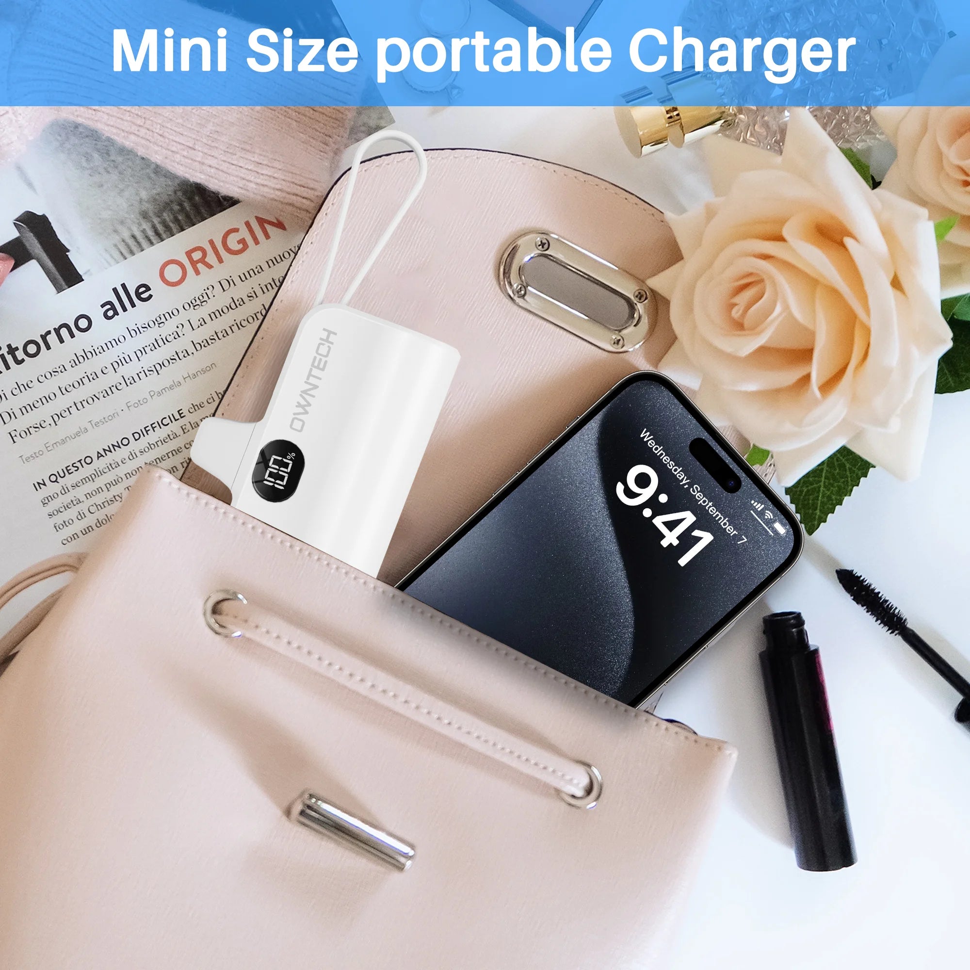 Stay Charged Anywhere: 5000mAh Portable Fast Charger with Built-In Cables for iPhone and Samsung