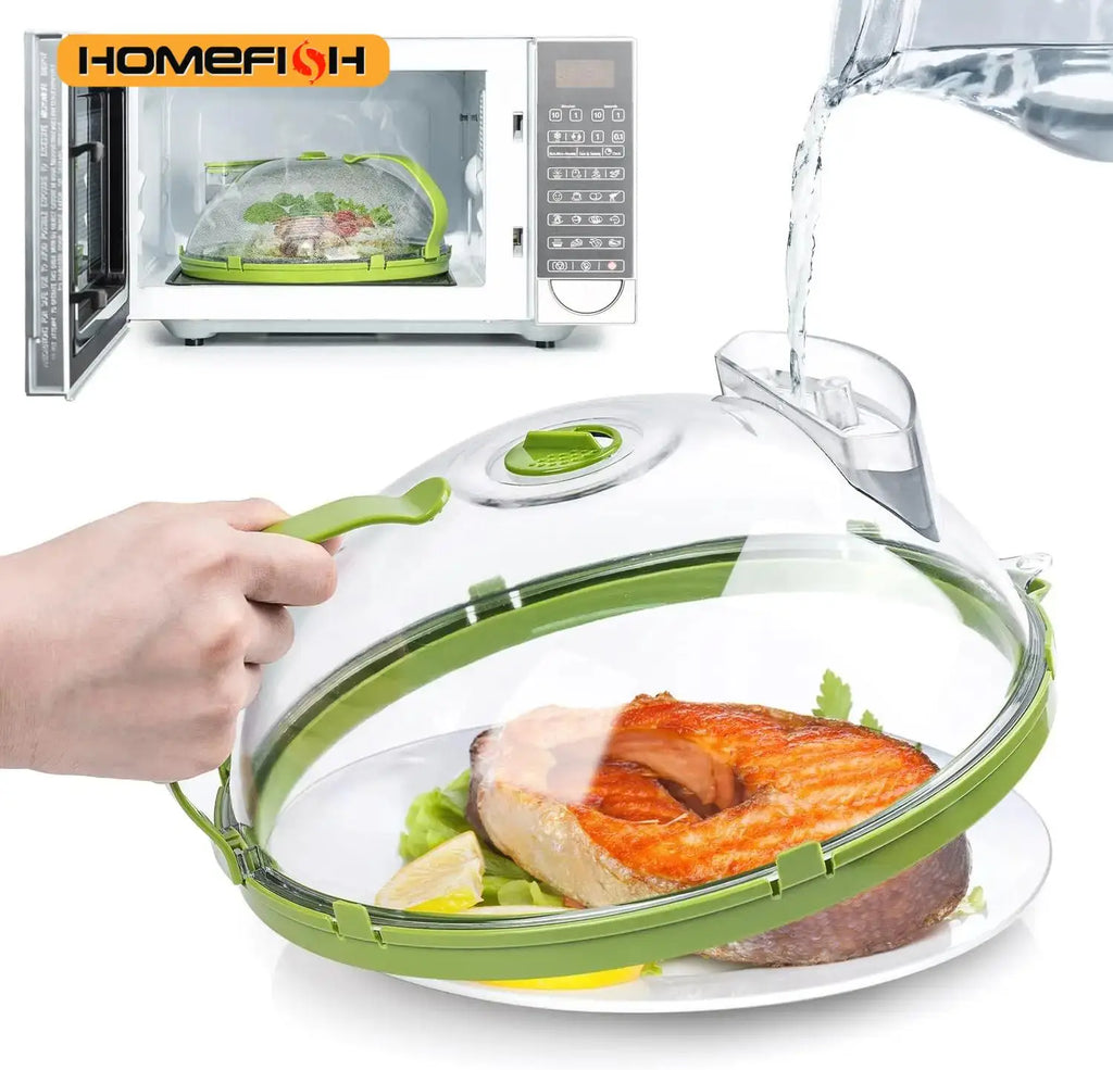 Clear Microwave Food Cover with Steamer and Handle - Kitchen Splash Guard