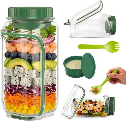 Axton Co Portable Salad Jar - Leakproof Dressing Container for Effortless Meal Prep and On-the-Go Food Storage