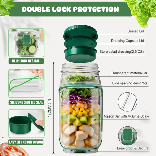 Axton Co Portable Salad Jar - Leakproof Dressing Container for Effortless Meal Prep and On-the-Go Food Storage