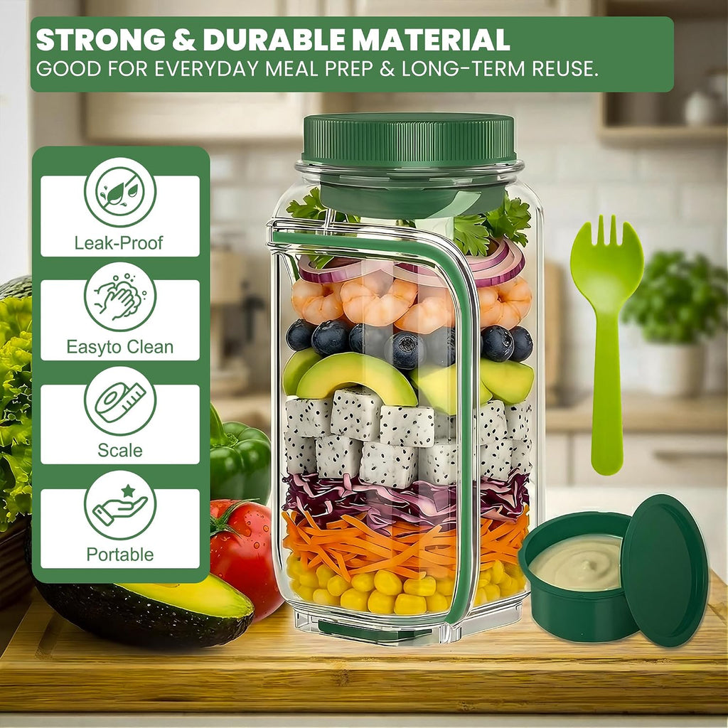 Axton Co Portable Salad Jar - Leakproof Dressing Container for Effortless Meal Prep and On-the-Go Food Storage