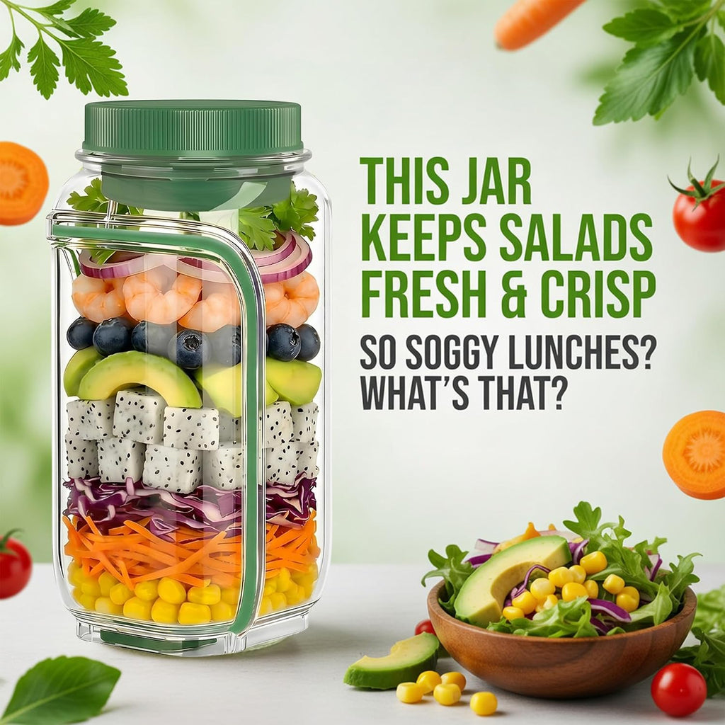 Axton Co Portable Salad Jar - Leakproof Dressing Container for Effortless Meal Prep and On-the-Go Food Storage