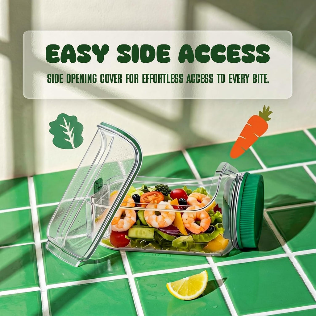Axton Co Portable Salad Jar - Leakproof Dressing Container for Effortless Meal Prep and On-the-Go Food Storage