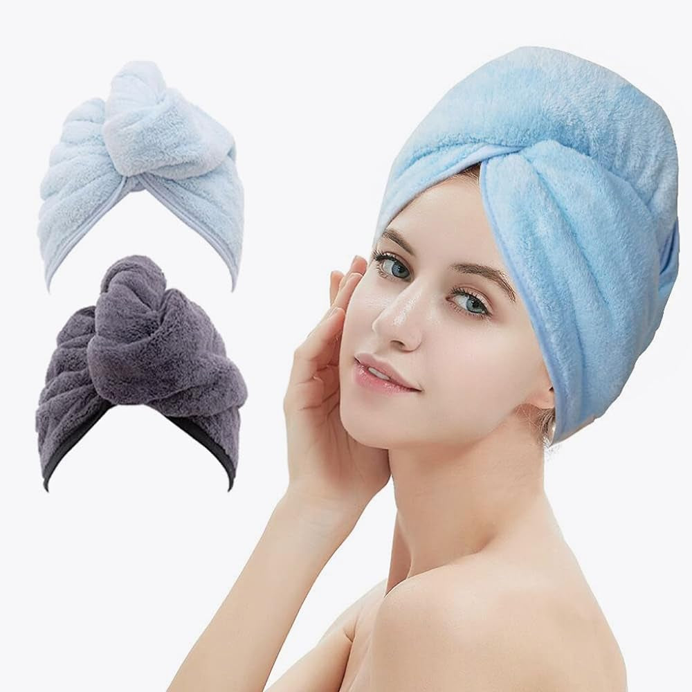 Transform Your Hair Care Routine with M-Bestl Microfiber Hair Towel Wrap Set - Quick Dry, Anti-Frizz, Lightweight Turbans in Pink & Beige (2 Pack) for Long Thick Curly Hair