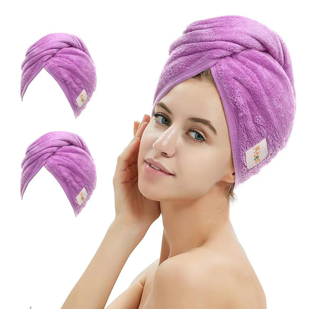 Transform Your Hair Care Routine with M-Bestl Microfiber Hair Towel Wrap Set - Quick Dry, Anti-Frizz, Lightweight Turbans in Pink & Beige (2 Pack) for Long Thick Curly Hair