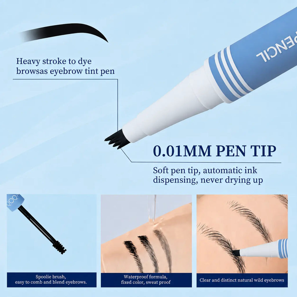 Qcqx 2-In-1 Waterproof Micro-Fork Eyebrow Pen & Tinted Gel – Achieve Flawless, Natural-Looking Brows with Long-Lasting Precision and Shaping Brush