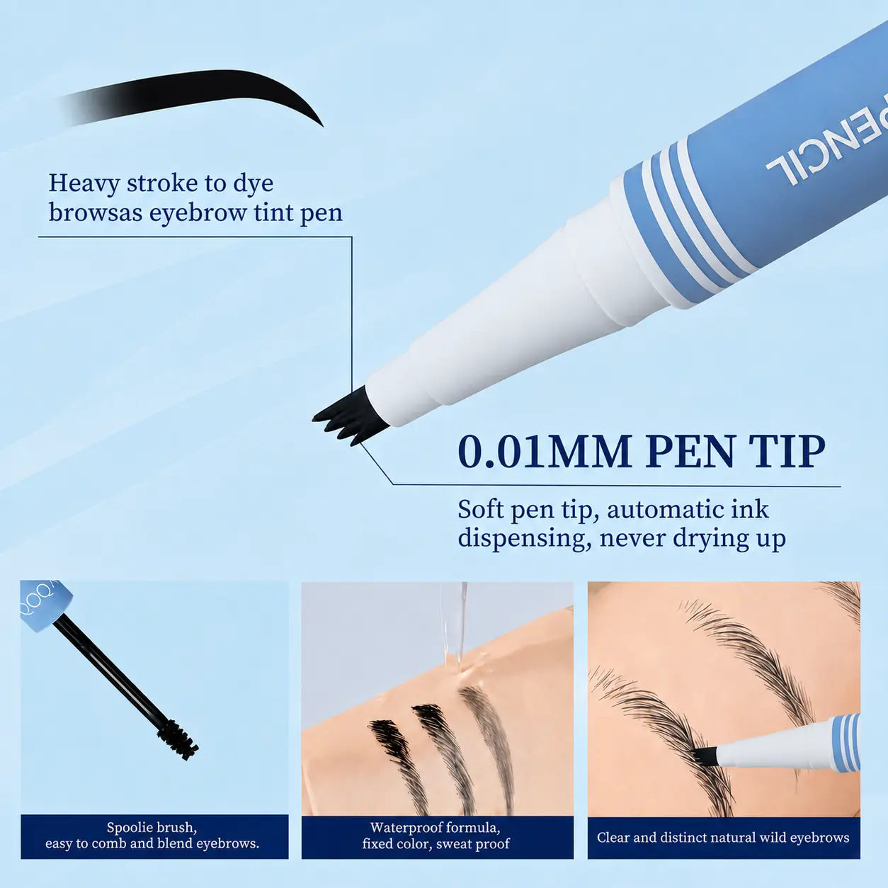 Qcqx 2-In-1 Waterproof Micro-Fork Eyebrow Pen & Tinted Gel – Achieve Flawless, Natural-Looking Brows with Long-Lasting Precision and Shaping Brush