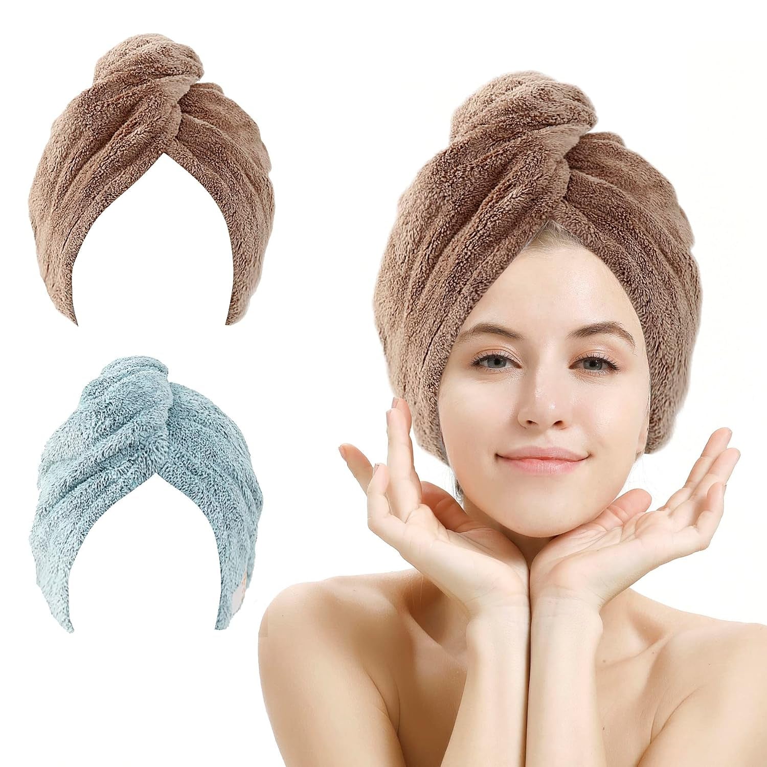 Transform Your Hair Care Routine with M-Bestl Microfiber Hair Towel Wrap Set - Quick Dry, Anti-Frizz, Lightweight Turbans in Pink & Beige (2 Pack) for Long Thick Curly Hair