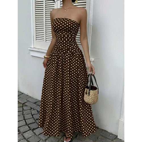 Chic Women's Strapless Polka Dot Maxi Dress - Perfect for Parties and Casual Outings