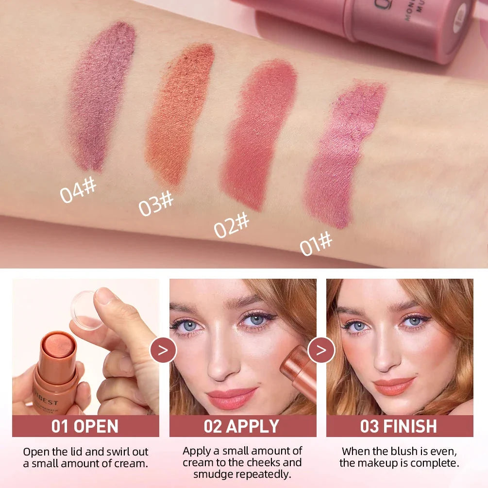 Transform Your Look with Our Versatile 3-in-1 Blush Stick for Lips, Cheeks, and Eyes - Water-Resistant and Moisturizing Contour Cream